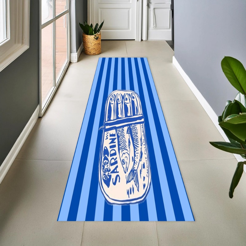 Wholesale Commercial Printing - 빈티지 블루 스트라이프 정어리 그래픽 롱